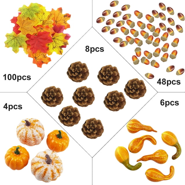 Bearachild Juego de calabazas artificiales de Halloween de 166 Uds., piñas de simulación de Acción de Gracias, decoración de cosecha de otoño de Kits de decoración para fiestas Bearachild HA000961-00