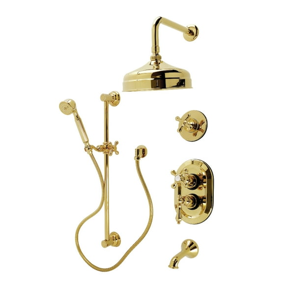 Kingston KSK36320AX Restoration Thermostatic Tub and Shower System in Polished Brass