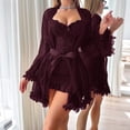 thumbnail image 6 of JSGEK Women Sheer Robe and Chemise Dress 2 Piece Set Lace Trim Belted Waist Nightwear Lingerie Set Red XL, 6 of 7