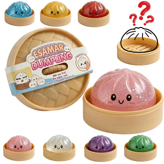 HZYZ 4" Squishy Dumpling Toys Giant, Galaxy Glitter Mystery Squishy Bun, Dumpling Stress Squeeze Balls with Steamer Box, Stress Relief Sensory Dumpling Squishy Toys for Everyone Anxiety Relief, Pink