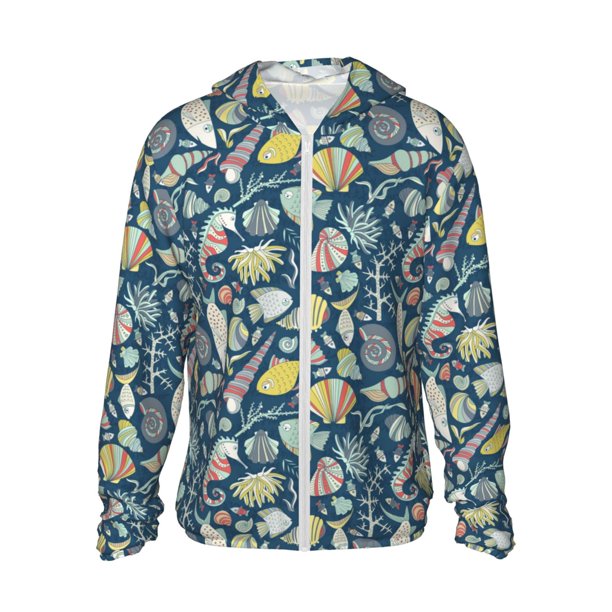 Balery Underwater Creature Sudadera ligera de manga larga con capucha y protección solar UPF 50+ para hombre y mujer, ideal para pesca y running-X-Large