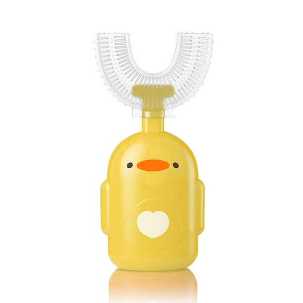 Niños Cepillo de dientes en forma de U Blanqueamiento Masaje Dientes Cepillo 6-12 años de edad Mango de dibujos animados Portátil Portátil Niño Niño Matee Limpio Amarillo seitruly HA009744-03