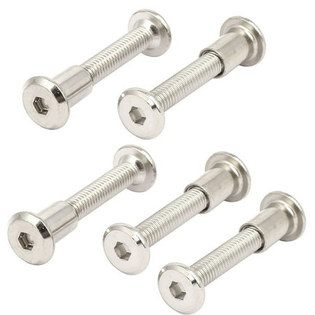 

M6x35mm Male Thread Cupboard Cabinet Socket Hex Screw Post Silver Tone 5pcs