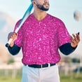 thumbnail image 6 of Balery Rose Red Glitter Baseball Jersey for Men Casual Button Down Shirts Short Sleeve Active Team Sports Uniform-3X-Large, 6 of 9