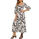 thumbnail image 4 of INSPIRE CHIC Vestidos de Verano para Mujeres con Flores, Cuello Cuadrado, Manga Corta, Corte A, Vestido Maxi Fruncido L Beige Negro, 4 of 6