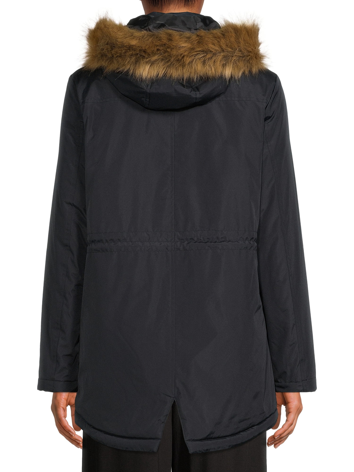 Mid-Length Coat With Faux Fur Hood 
