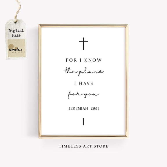 Jeremiah 29:11 Wall Art Christian Bible Verse Minimal Scripture Artwork Faith Quote Modern Religious, Unframed Paper Poster 8x10in