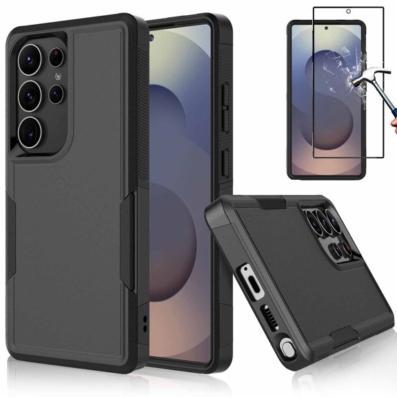 Njjex for Samsung Galaxy S25 Ultra 5G Phone Case,360°Full Body Shockproof Heavy Duty Protection With Tempered Glass Screen Protector Case Cover for Samsung S25 Ultra 6.8" 2025 (Black)