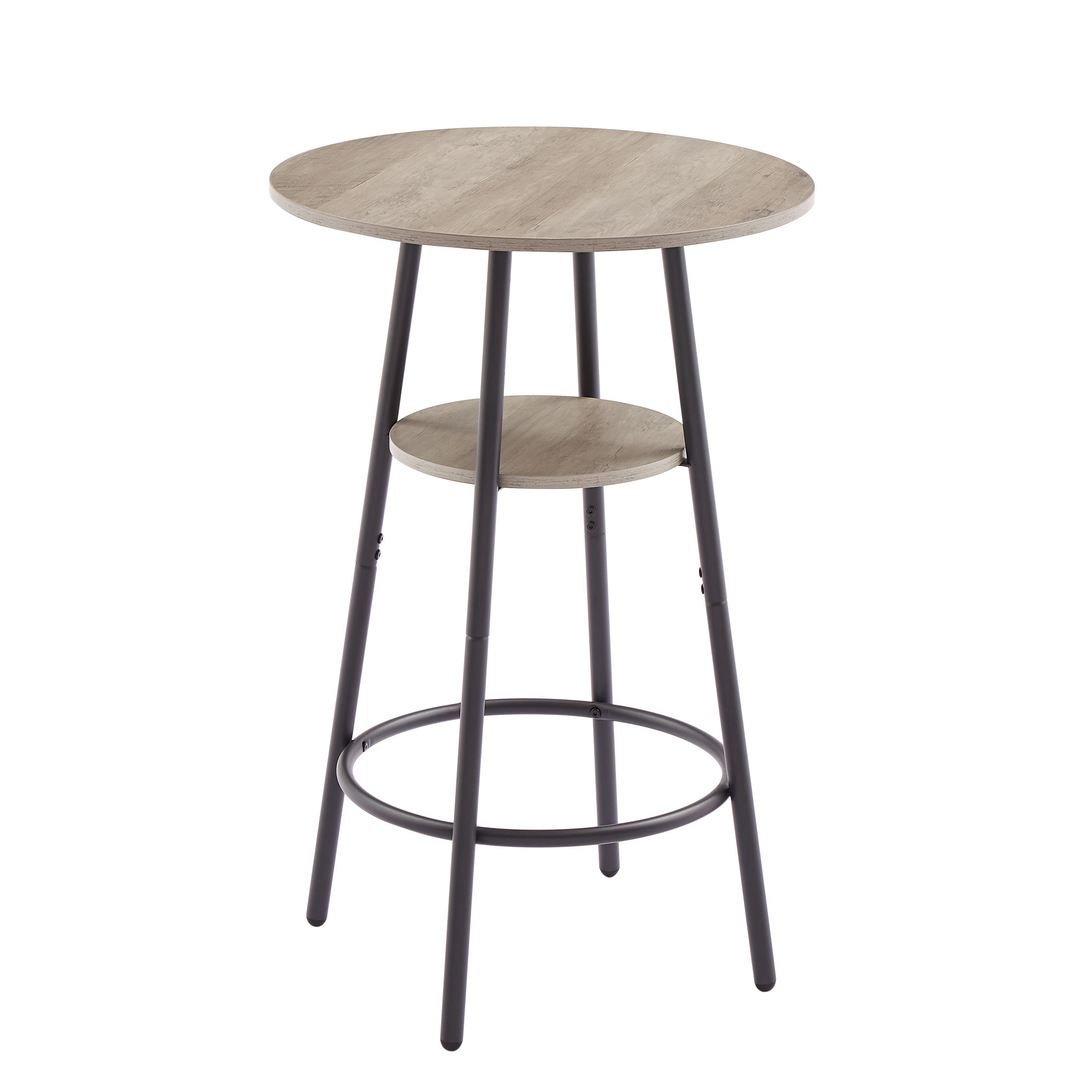 Noble House Round 3-Piece Bar Set, Pub Table with Shelf & 2 Upholstered Stools, Industrial Small Space Design, Grey