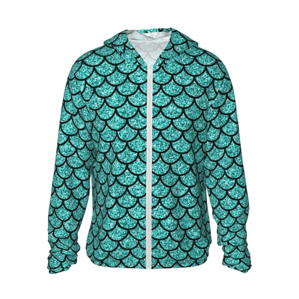 Fotbe Aquamarine Glitter Chaqueta con Protección Solar UPF 50+ para Hombre y Mujer, Camisa con Capucha y Bolsillos-Small