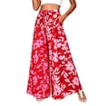 thumbnail image 2 of Dolkfu Flowy Pants for Women Trendy Red Full Wide-Leg High-Waist Joggers Pants Elastic Waist Flowers Printed Vacation Pants Red,L, 2 of 6