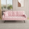 thumbnail image 2 of Modern Sofa Bed with Two Cup Holders, Upholstered Convertible Futon Couch with Pillow, Velvet Sleeper Sofa with Nail Head Trim, for Living Rooms, Apartments, Pink, 2 of 8