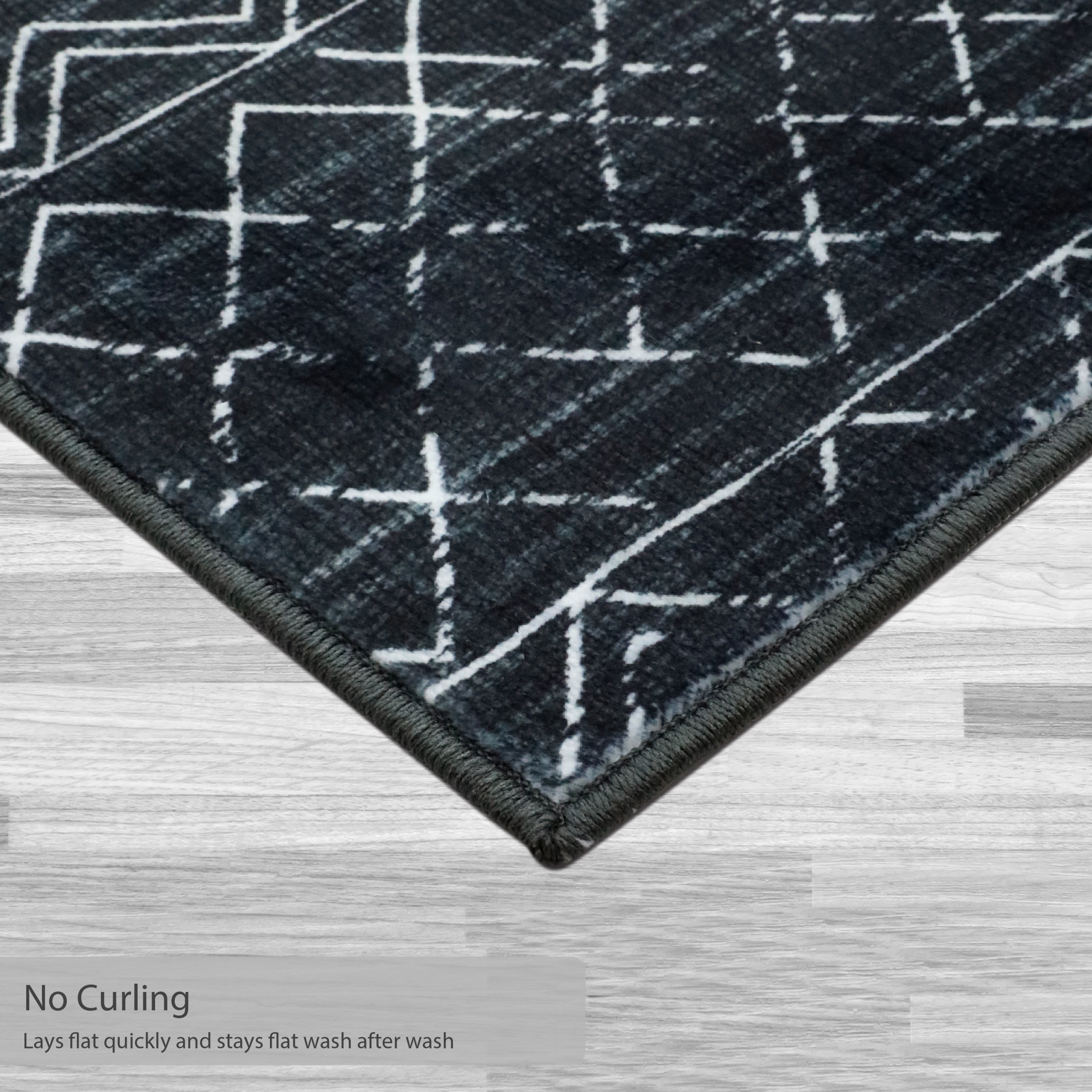 Washable Skid-Resistant Runner Rug Geometric Black 24" x 72"