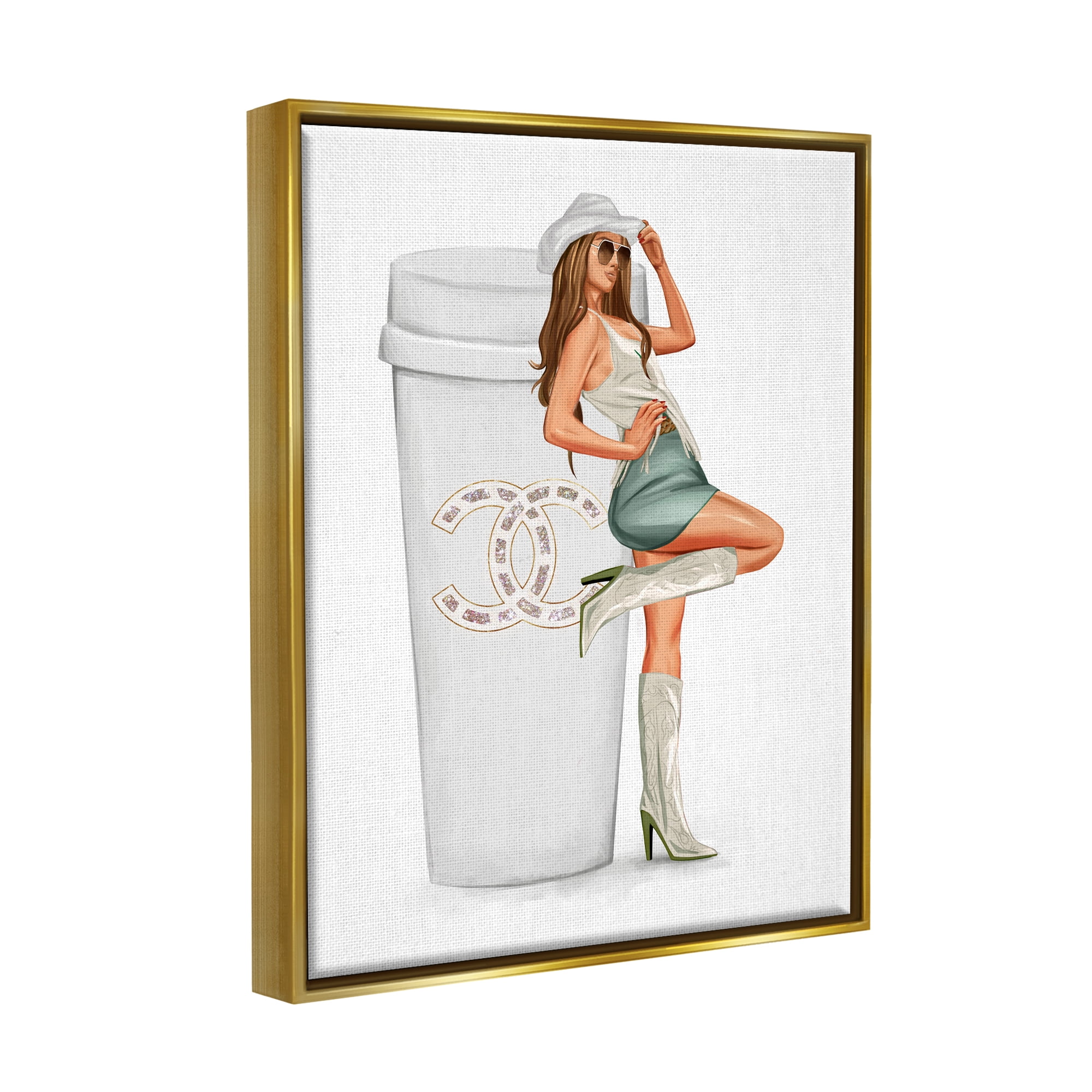 Stupell Industries Glam Cowgirl Fashion Coffee Cup Beauty & Fashion Painting Gold Floater Framed Art Print Wall Art