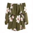 thumbnail image 4 of uvwlwu Women Floral Print Off Shoulder Romper Ruffle Layer Long Sleeve Elastic High Waist Short Jumpsuit Stylish Casual Everyday Summer Vacation Outfit,5XL, 4 of 4