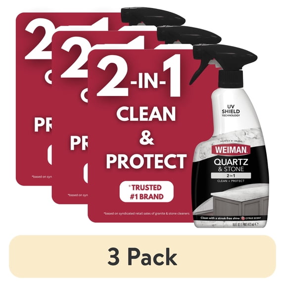 (3 pack) Weiman 2-in-1 Quartz & Stone Countertop Cleaning Spray, Citrus Scent with UV Protection, 16 fl oz