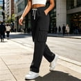 thumbnail image 6 of Sevevn Women's Fall Ribbed-Knit Mid-Rise Straight-Leg Cargo Pants Elastic Drawstring Multi-Pocket Casual Pants, 6 of 6