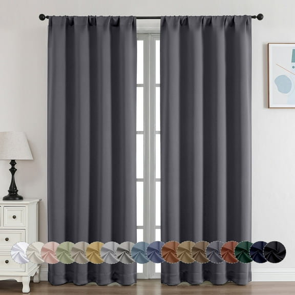 OVZME Grey Blackout Curtains for Bedroom 72 inch Long, 2 Panels Set, Privacy Thermal Insulated Rod Pocket Door Window Curtains for Patio French Door Front Door, W40 x L72 inch, Grey