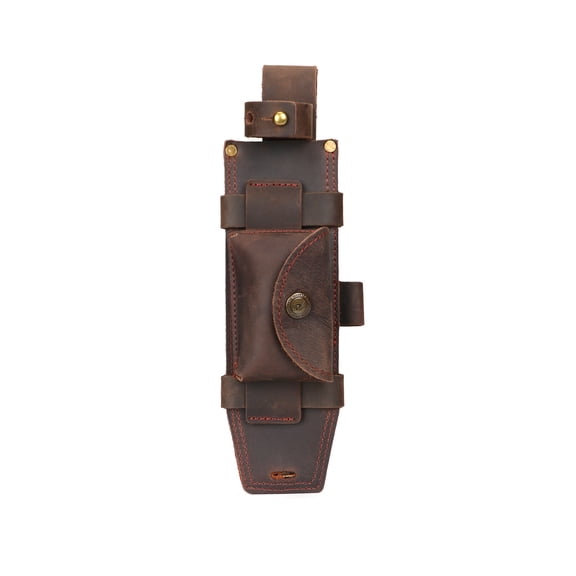 Tourbon Leather Horizontal Vertical Belt Knife Sheath with Fire Starter Slot, Brown, 1 Pack