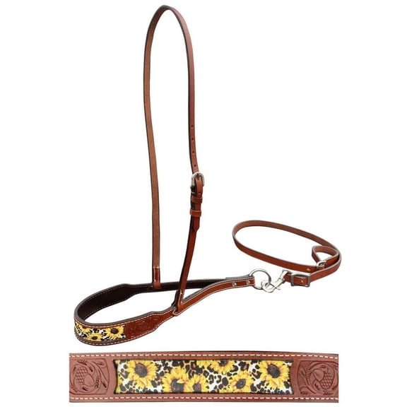 Showman Leather Noseband Tie Down w/ Sunflower & Cheetah Print