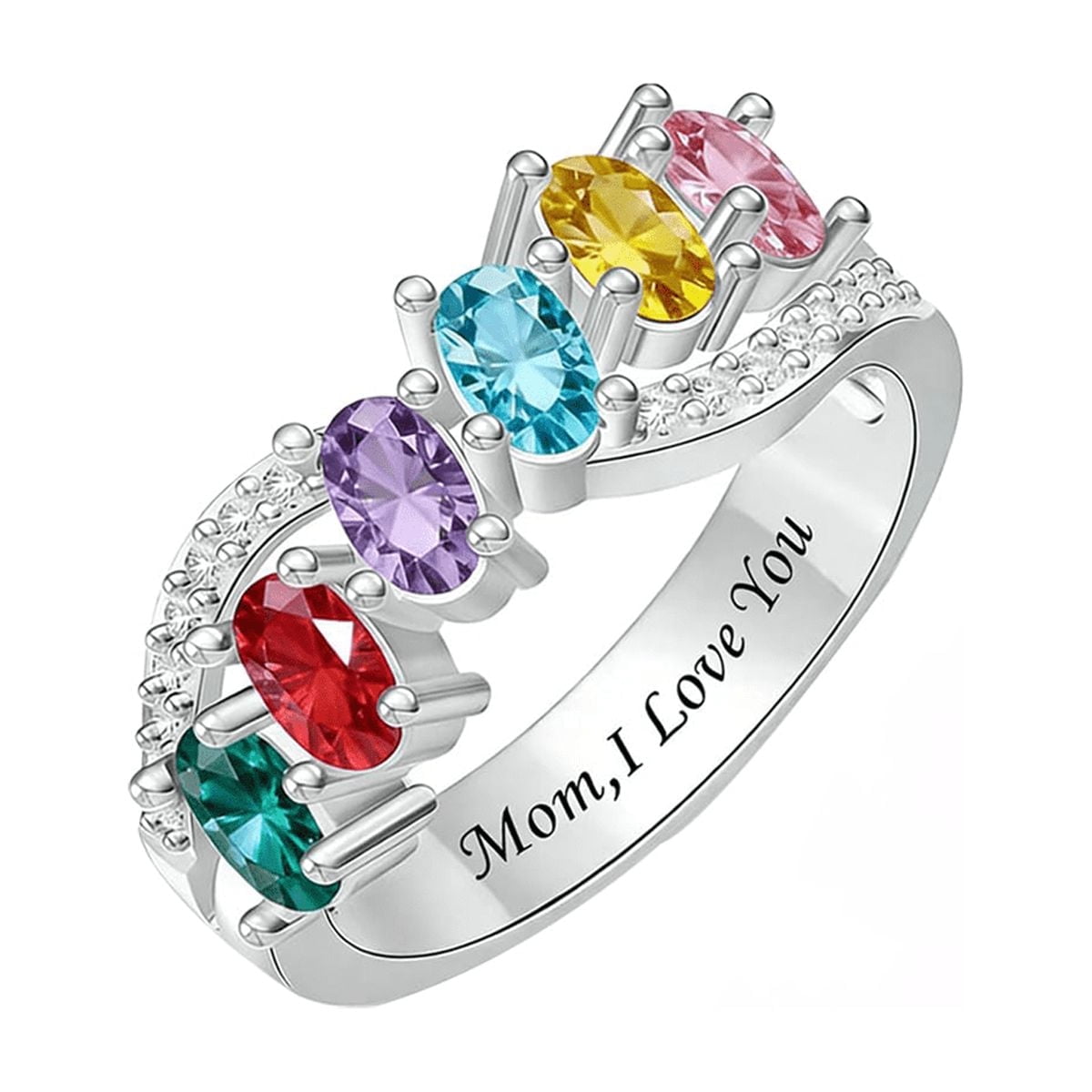 PhaedraOona Personalized 1-6 Birthstone Mothers Ring - Custom Birthstone Promise Rings for Her Customized Ring for Mom Valentine's Day Mother's Day Jewelry Gift