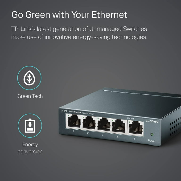 TP-Link TL-SG105, 5 Port Gigabit Unmanaged Ethernet Network Switch, Ethernet  Splitter, Fanless Metal Design