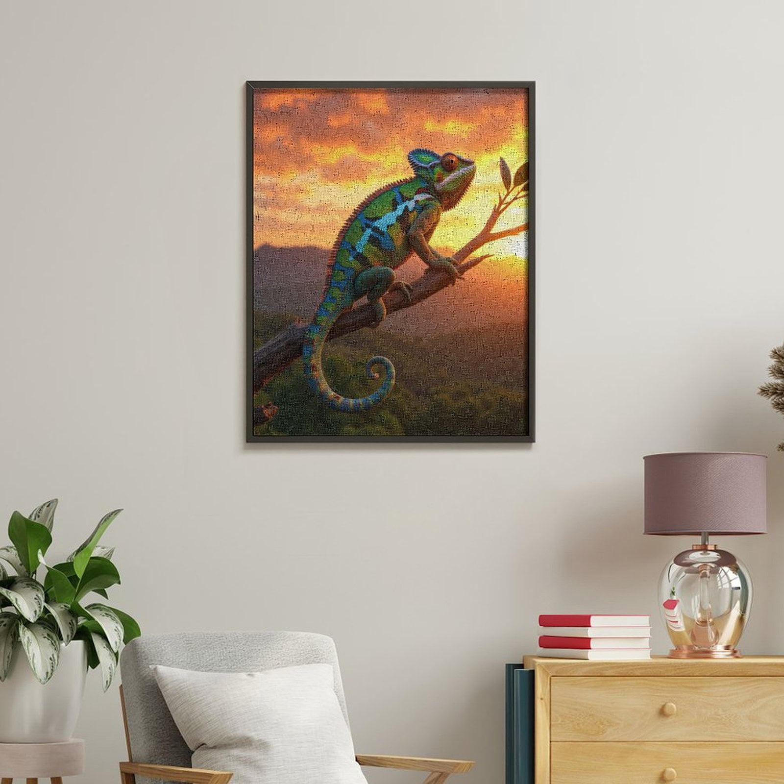Paint by Numbers Kit for Adults, Colorful Chameleon Sunset Perch Paint by Numbers, Easy Paint by Numbers Kit for Adults Beginner, DIY Adult Paint by Number Kits on Canvas, Home Decor