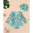 thumbnail image 2 of KIMI BEAR Newborn Baby Girls One-piece Swimsuit 3-6 Months Bathing Suit Ruffle Long Sleeves Floral Beach Wear UPF 50+ Rash Guard Swimwear with Hat 2pcs Green, 2 of 10