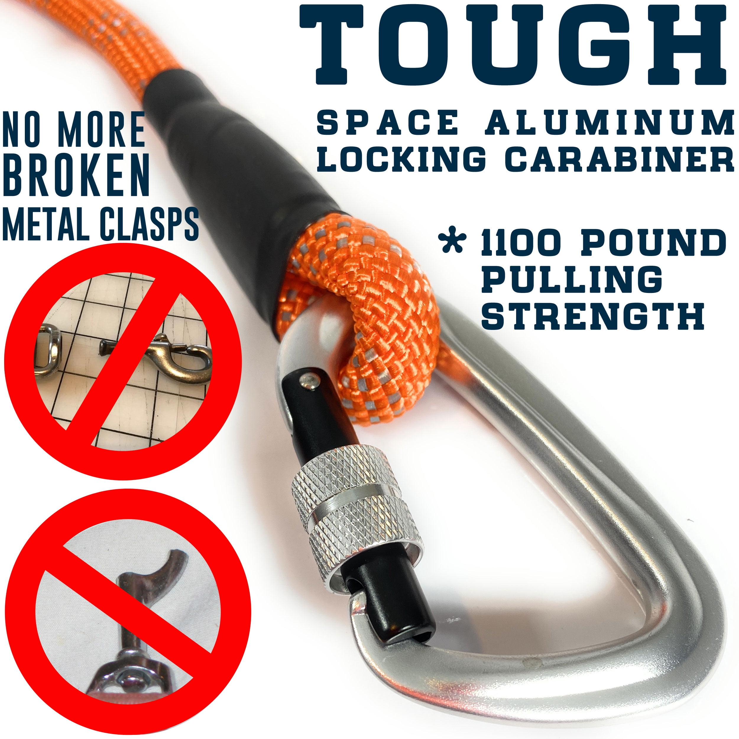 Enthusiast Gear Climbing Rope Dog Leash with Locking Carabiner for Large and Medium Breeds | Reflective Braiding and Comfortable Padded Grip (6' Foot)