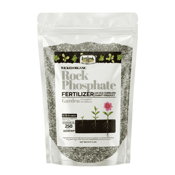 Old Cobblers Farm™ Rock Phosphate 0-12-0 Organic Fertilizer for Root Development, Flowering, Fruiting, Soil Conditioning - Veggies, Flowers, Trees, Shrubs, Lawns (5 lbs)