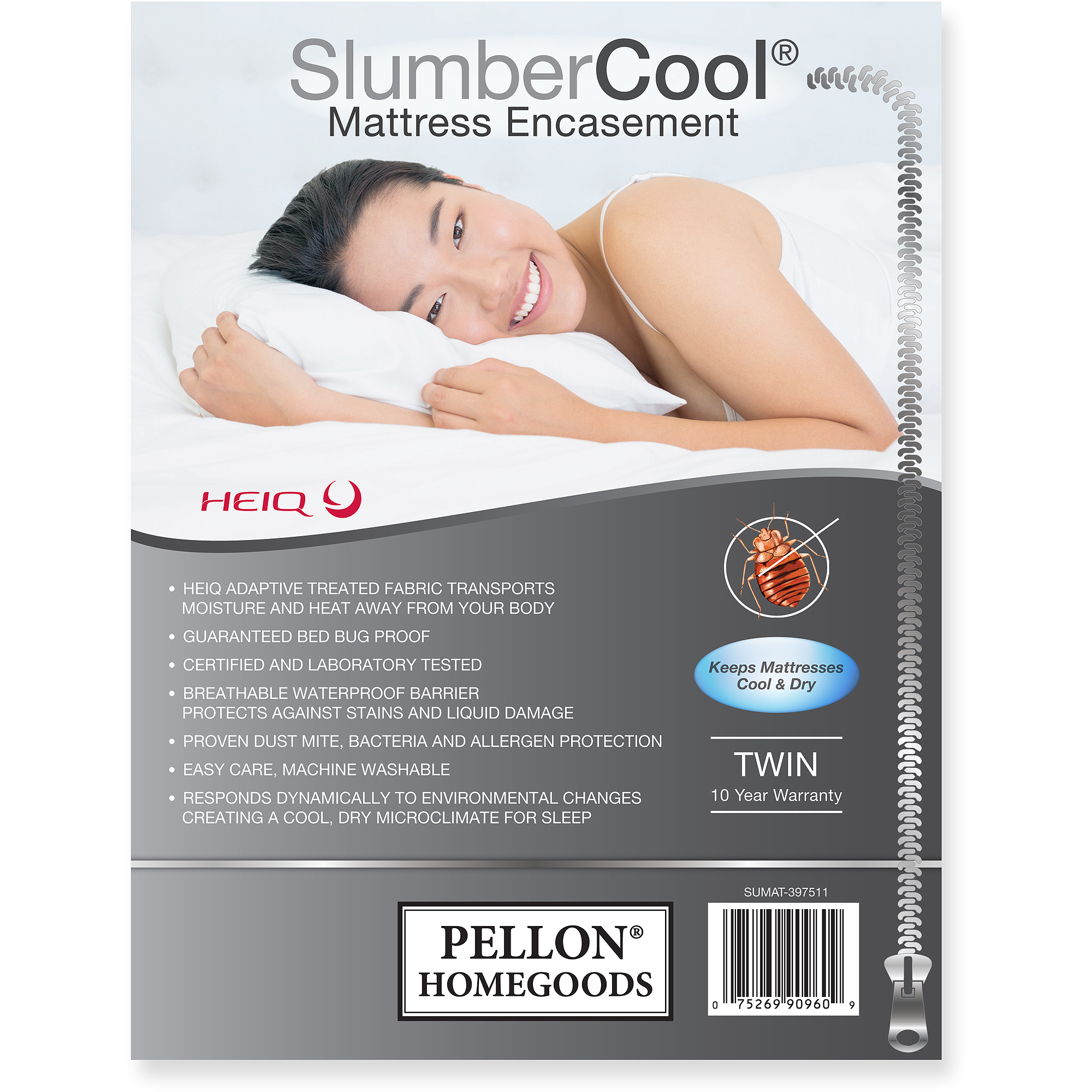 Pellon Slumber Cool Mattress Encasement, White Full Zipper Coverage