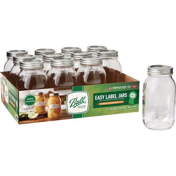 Ball Wide Mouth Glass Mason Jars with Lids and Bands, Used for Canning, Pickling, Juice, Jam, Jelly, Quart Size 32 Ounce Pack of 36