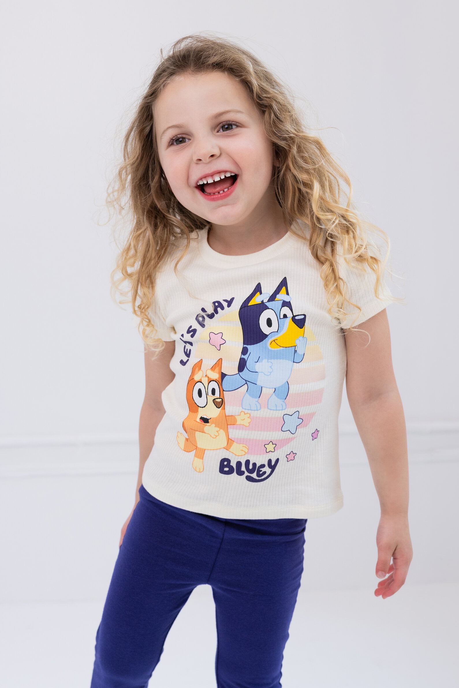 Bluey Bingo Fleece Drop Shoulder Zip Up Hoodie, Ribbed T-Shirt and Pants 3 Piece Outfit Set Toddler to Big Kid