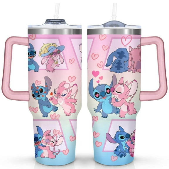40oz Cartoon Movie Stainless Steel Tumbler with Lid and Straw,Spill Proof Cartoon Travel Cup for Cartoon Lovers Double Wall Vacuum Insulated Coffee Mug with Handle Pink