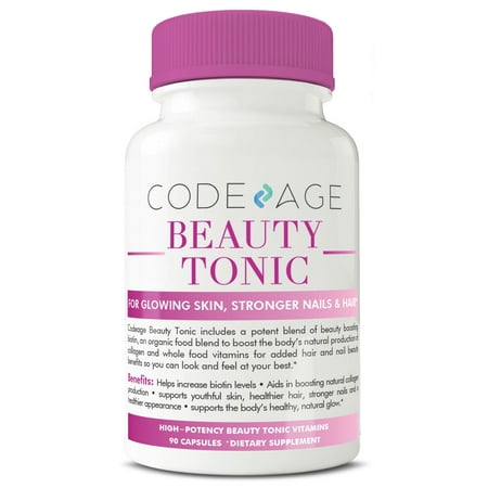 Codeage Organic Beauty Tonic -90 Count- Anti-Aging Beauty Boost Vegan Collagen Builder and Biotin Multivitamin for Glowing Skin Stronger Nails & Healthy (Best Food And Vitamins For Thinning Hair)