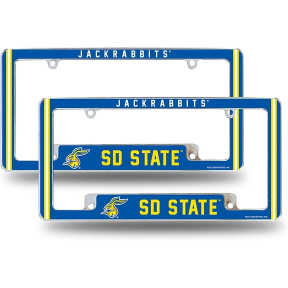 South Dakota State NCAA  Jackrabbits (Set of 2) Chrome Metal License Plate Frames with Bold Full Frame Design