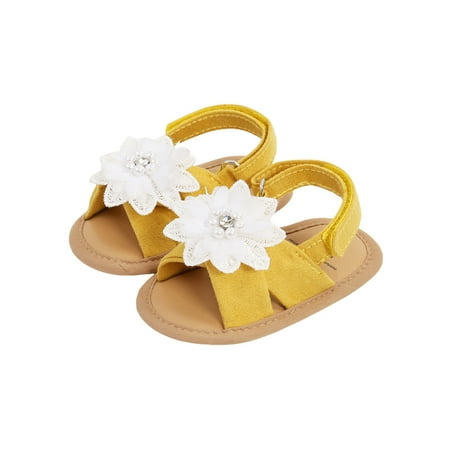 

TFFR Baby Girls Princess Sandals Big Rhinestone Flower Open Totes Anti-Skid Soft Sole Walking Shoes Ankle Stick-On Summer Foot Wear