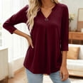 thumbnail image 2 of DHFJKG Shirts For Women Casual 3/4 Sleeve Flowy Comfortable Notch V Neck Solid Color Loose Tunic Stylish Tops, 2 of 5