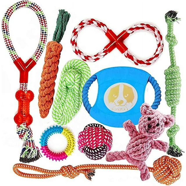 Juego de 10 juguetes para perros, cuerda masticable resistente para perros pequeños y medianos, que promueve la salud (multicolor)