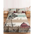 thumbnail image 2 of King Size Fitted Sheet Set - Windmill Farmhouse 3 Piece Bedding Sets 16" Deep Pocket Fitted Sheet with 2 Pillowcases, Vintage Teal Brown Wooden Butterfly Brushed Microfiber Hotel Luxury Bed Sheets, 2 of 9