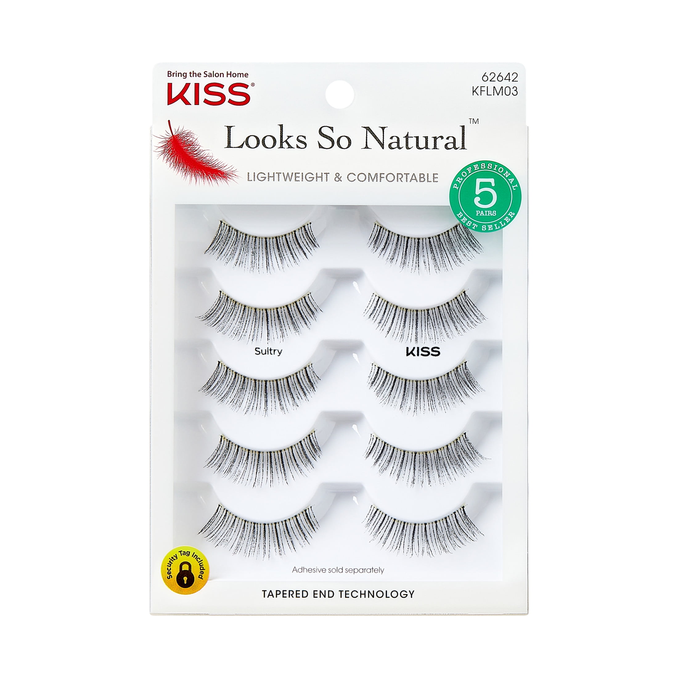 (2 pack) Kiss Looks So Natural False Eyelashes Multipack, 'Sultry', 12mm, 5 Pairs Strip Lashes