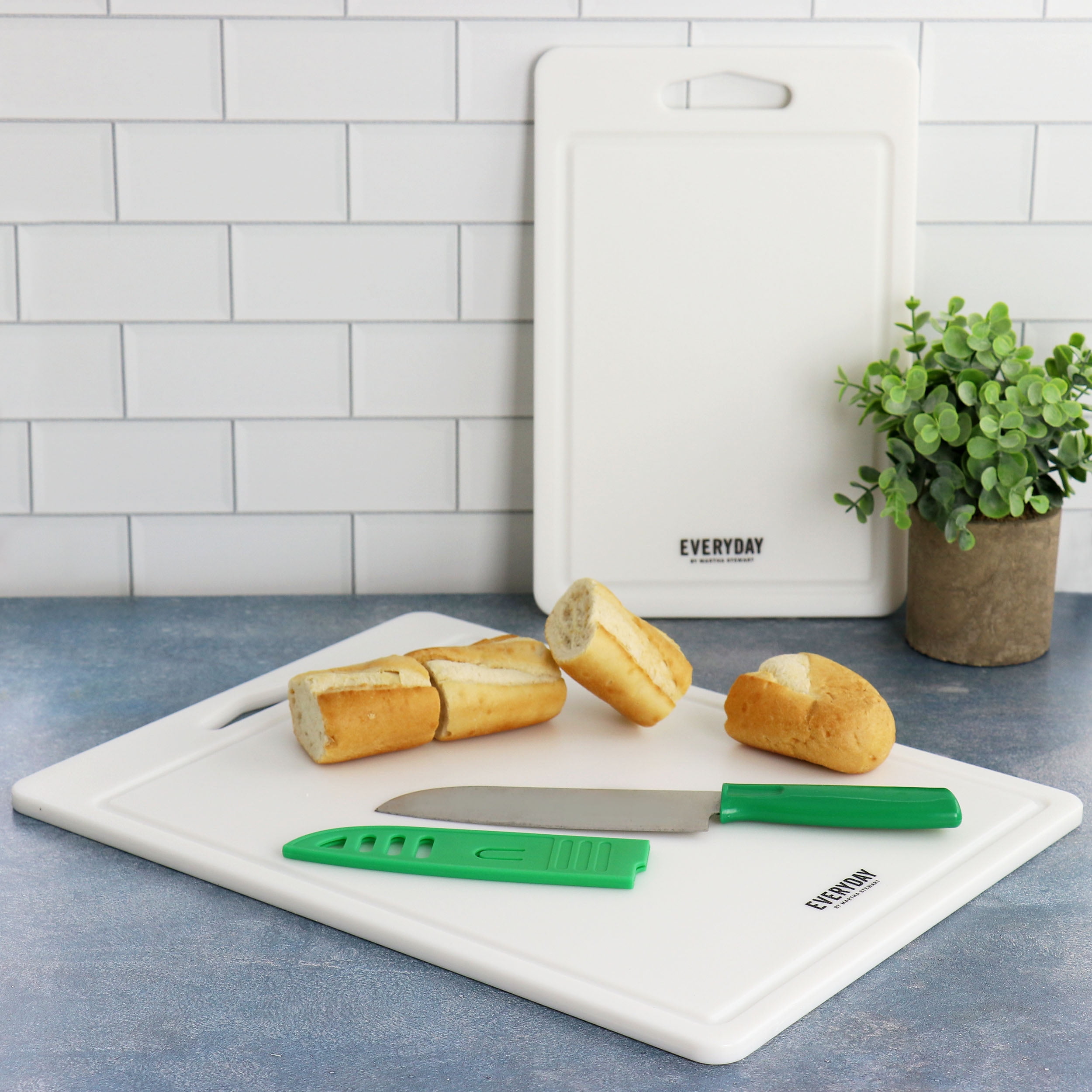 Martha Stewart Everyday Fayer 2 Piece Polypropylene 16in and 12in Cutting Board Set in White