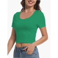 thumbnail image 2 of Women's Casual Short Sleeve Scoop Neck Fitted Workout Basic Crop Top Teen T-shirts, 2 of 6