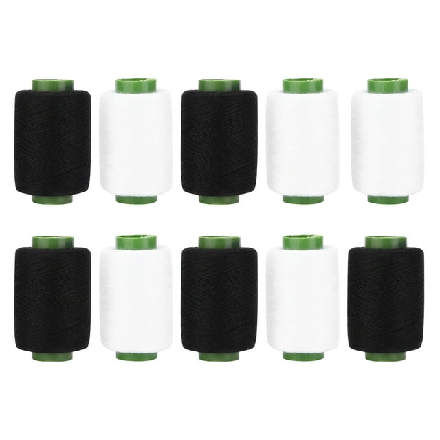 Wchiuoe Fil de Machine à Coudre, Fil à Coudre Ménager Noir Blanc Polyester pour Projet de Machine à Broder DIY, Bobine de Fil