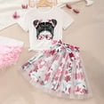 thumbnail image 2 of Ydojg Girls Outfit Set Children Short Sleeve Cartoon Prints Bowknot T Shirt Tops Skirts Suit Kids Outfit White Size 7-8 Years, 2 of 7