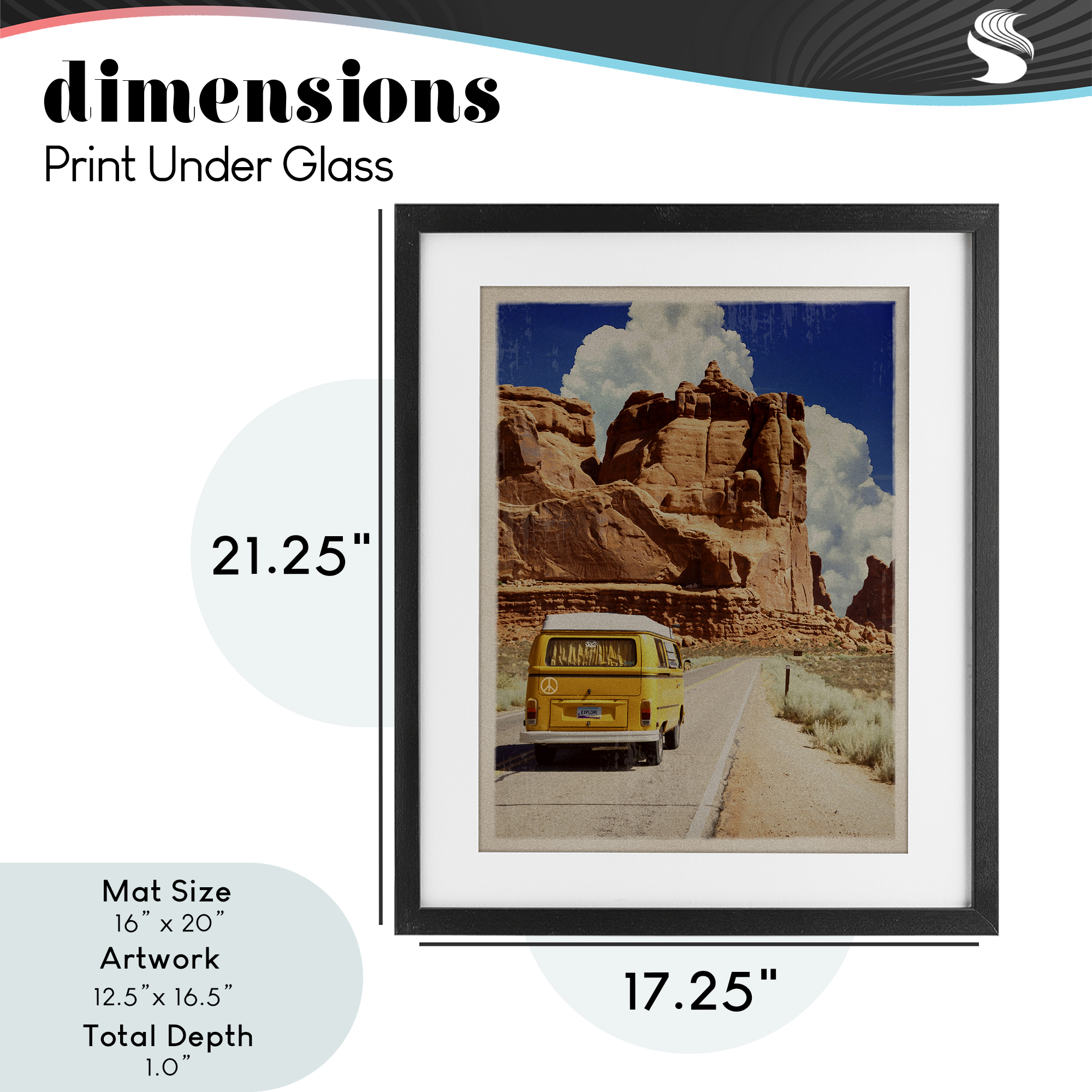 Retro Desert Adventure Black Framed Print Under Glass, design by Old Red Truck