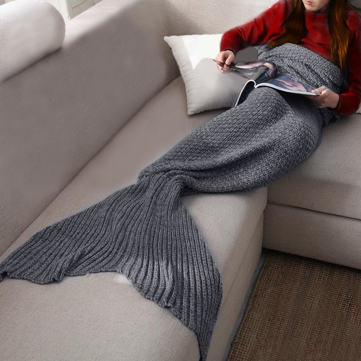 Knitted Mermaid Tail Blanket Teen Adult Size Gray Walmart Com Walmart Com
