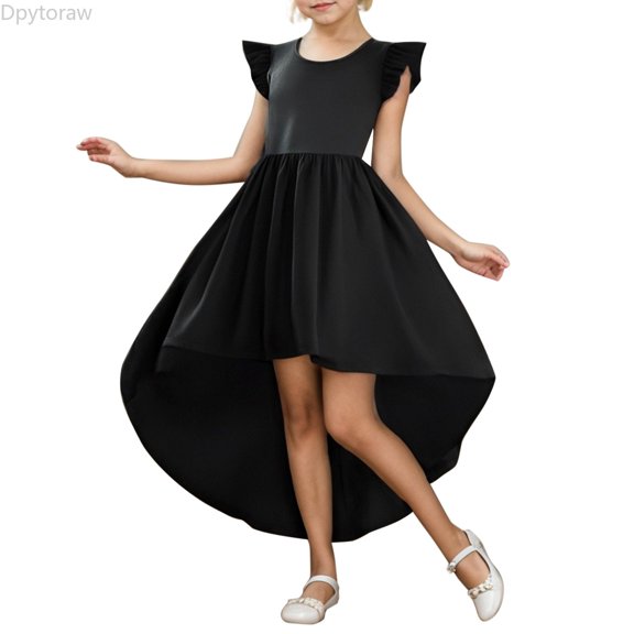 Dpytoraw Girls Summer Flapper Sleeve High And Low Formal Dress Fly Skirt Swing Dress Girls Party Dresses Size 5-6 Years