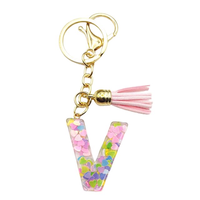 CSChome Initial Keychain with Pink Tassels Colorful Acrylic Initial Keychain with Pink Tassels Decor Letter Cup Pendant Keyring Water Bottle Decoration Birthday Gift