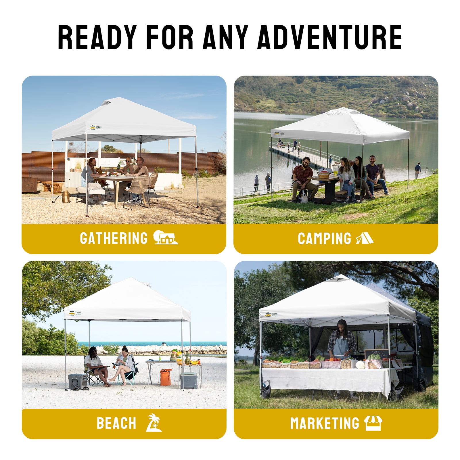 CROWN SHADES 10x10 Pop Up Canopy Tent with One Push Setup Easy Outdoor Sun Shade for Events, Parties, Camping White